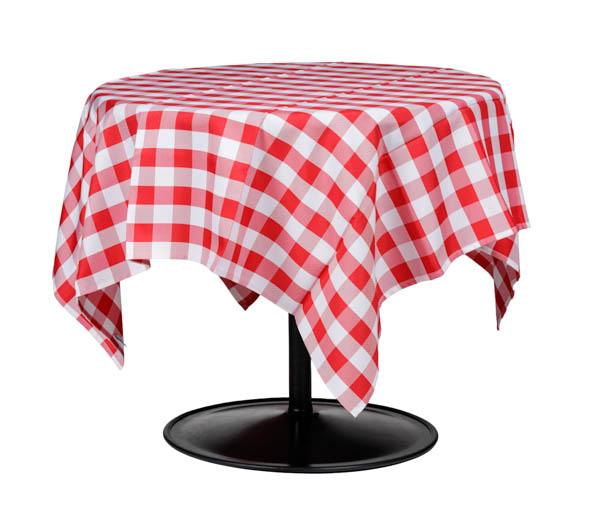 Punavalkoinen Bistro pöytäliina ruutukuosilla, matalassa halkaisijaltaan 80cm Basso kahvipöydässä