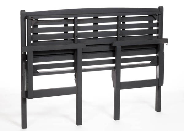 Vuokrakalustevalikoimamme Park-puistonpenkki taittuu näppärästi ilman työkaluja kasaan kuljetusta varten Park-puistonpenkki kokoontaitettuna kuljetuskuntoon