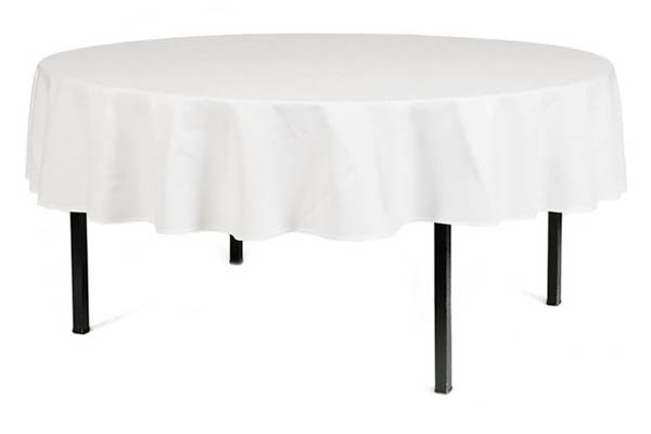 Valkoinen pöytäliina pyöreässä 150cm taittojalkaisessa Dine-ruokapöydässä