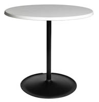 Kahvipöytä Basso, koottava (80cm valkoinen pyöreä kansi) (Kahvipöytä jossa on valkoinen pyöreä iso 80cm pöytälevy ja musta jalka)