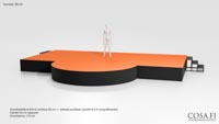 Suorakaide-esiintymislava jonka etuosassa on kaariosa 3D-kuva esiintymislavaesimerkistä #EL25