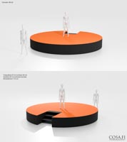 Viiden metrin ympyrälava johon on upotettu 60 cm korkeat rappuset 3D-kuva esiintymislavaesimerkistä #EL20