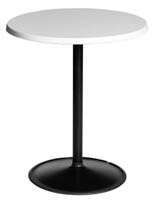 Kahvipöytä Basso, koottava (60cm pyöreä kansi) (Kahvipöytä jossa on valkoinen 60cm pyöreä kansi ja kokomusta metallinen jalka)
