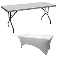 Suorakaidepöytä Zown, 183x76 cm, taittojalat (Harmaa muovinen suorakaidenpöytä taittojaloilla ja kuvassa myös huputettu versio)