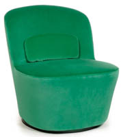 Nojatuoli Retro, pyörivä lepotuoli (Vihreä nojatuoli jossa on pieni vihreä selkätyyny)