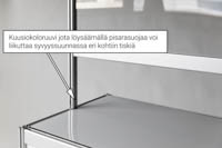 Ohje kuusiokoloruuvin paikasta jota löysäämällä pisarasuojaa voi liikuttaa esittelytiskissä eri kohtiin