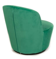 Vihreä nojatuoli joka pyörii jalustansa ympäri Vihreä Retro nojatuoli takaviistosta